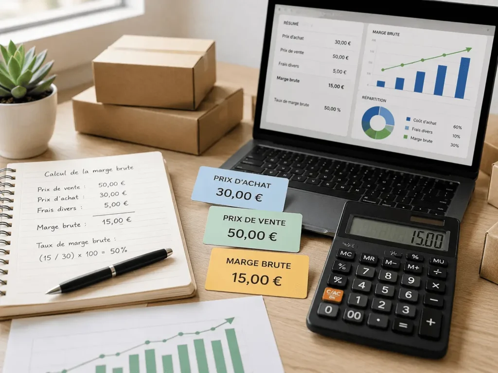 calcul marge brute achat-revente entre coût d’achat et prix de revente