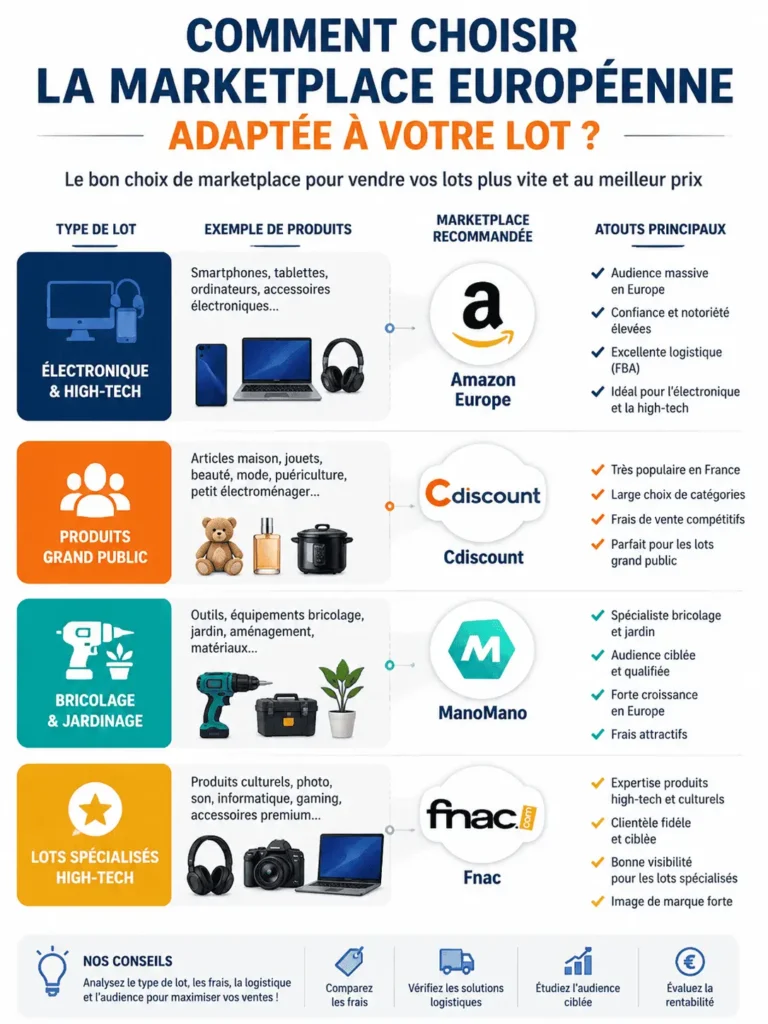 Marketplaces européennes pour lots - guide de choix selon type de produit
