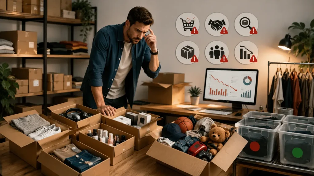 grossiste en ligne rentable avec erreurs de stock, produits invendus et marge e-commerce à analyser