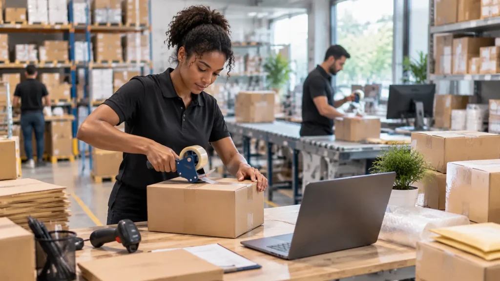 Flux produit e-commerce avec préparation rapide des commandes et expédition